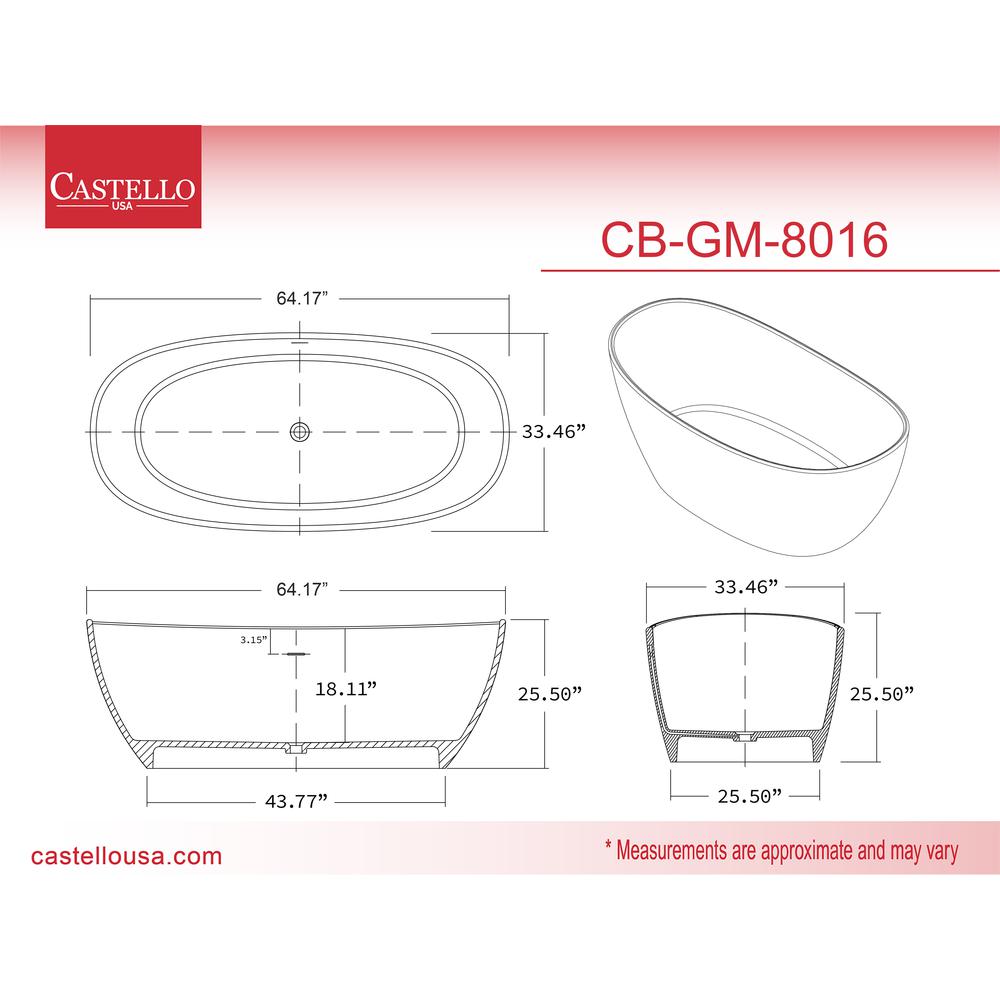 Manhattan 64" Freestanding Solid Surface Soaking Bathtub in Black. Picture 6
