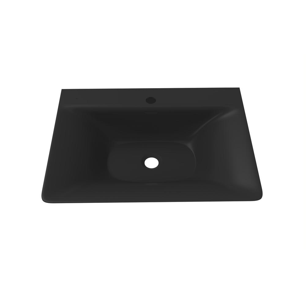 Rectangular Wall Mount Bathroom Sink with Overflow in Black. Picture 1