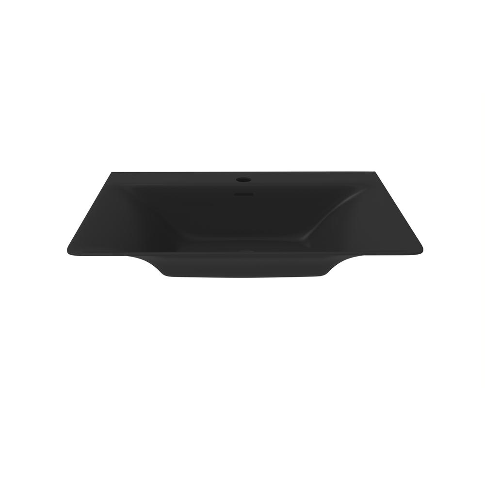 Rectangular Wall Mount Bathroom Sink with Overflow in Black. Picture 2