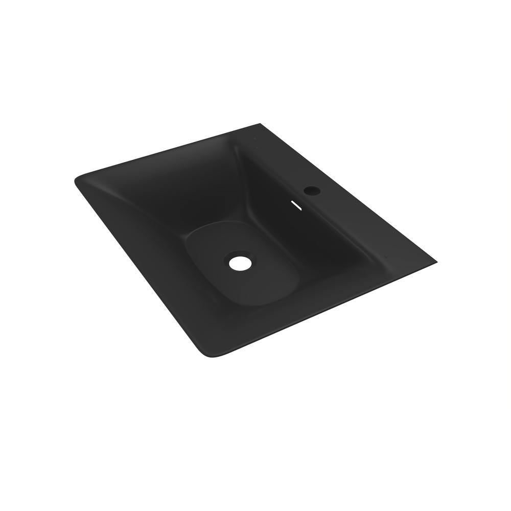 Rectangular Wall Mount Bathroom Sink with Overflow in Black. Picture 3