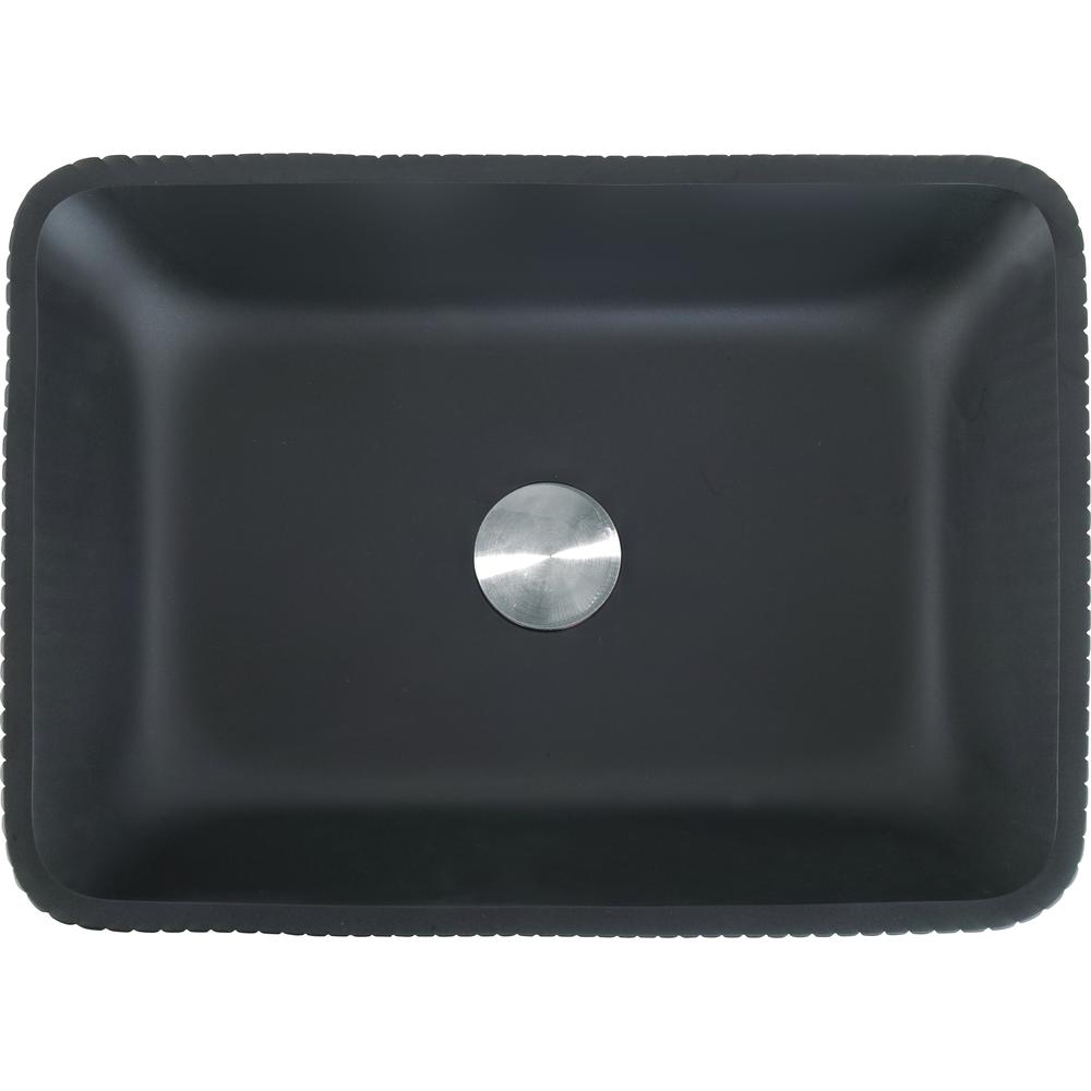 Modern Stripe Matte Black Tempered Glass Crystal Rectangular Vessel Sink. Picture 2
