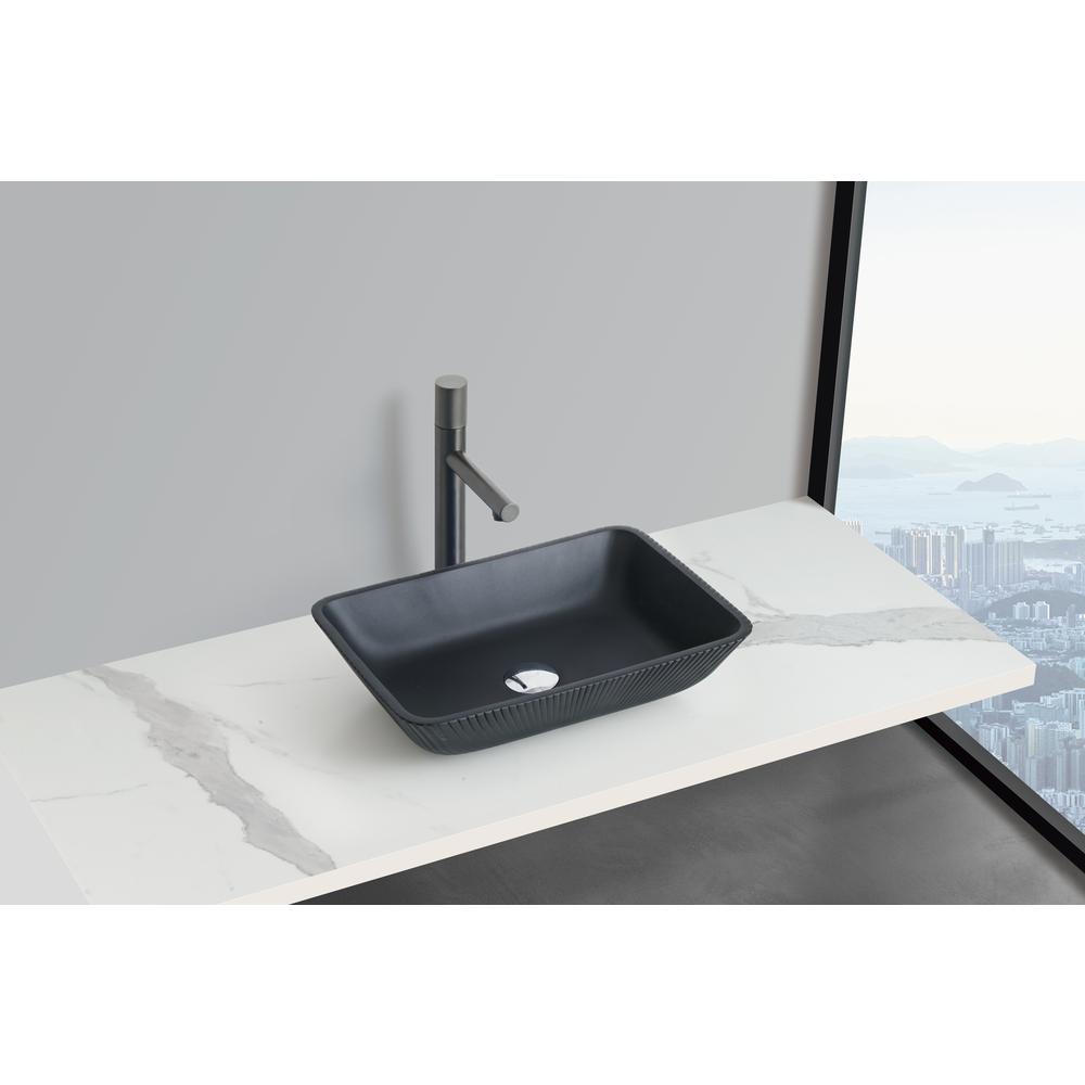Modern Stripe Matte Black Tempered Glass Crystal Rectangular Vessel Sink. Picture 3