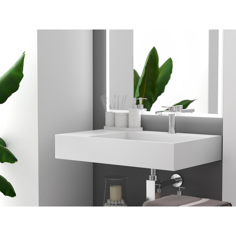 Right Basin Wall-Mounted  Single Bathroom Sink  in White. Picture 5