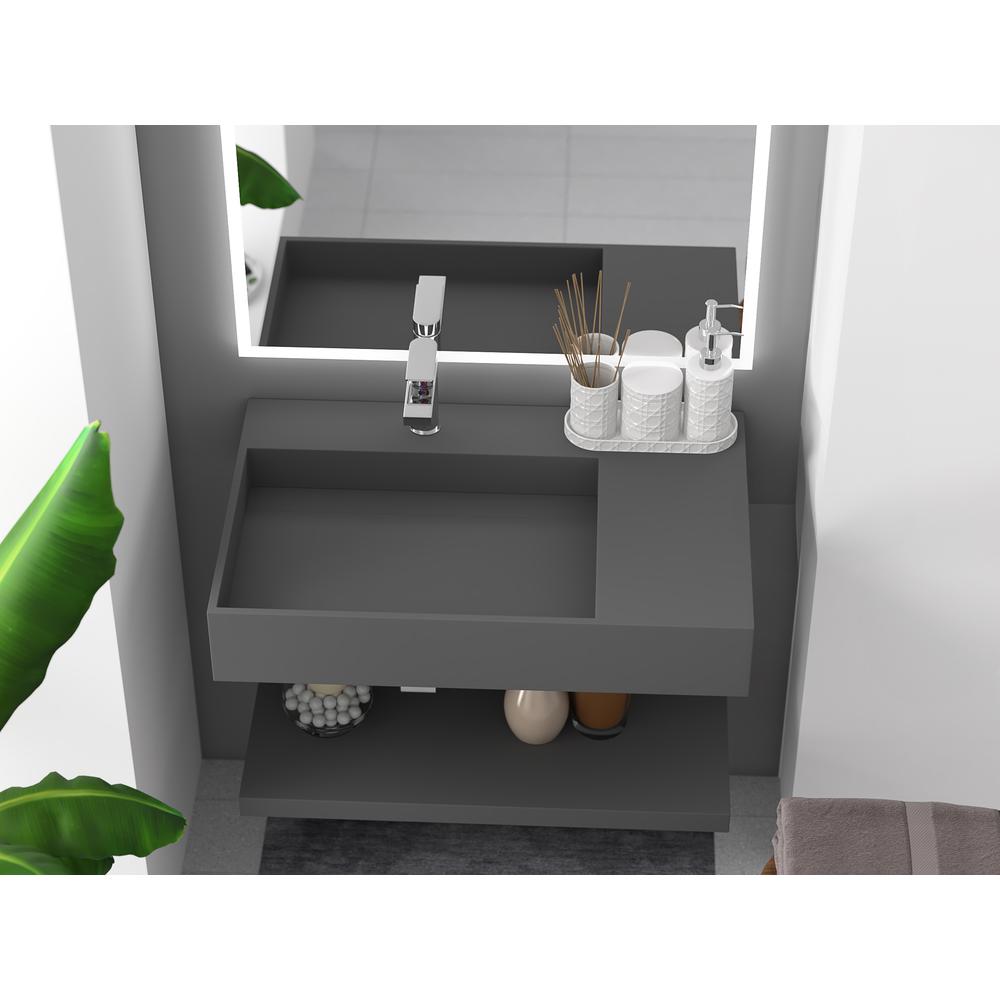 Left Basin Wall-Mounted  Single Bathroom Sink  in Gray. Picture 6