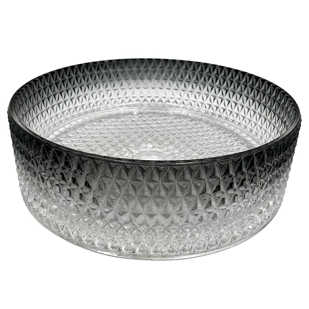 14" Crystal Black Gradient Tempered Glass Circular Bathroom Vessel Sink. Picture 2