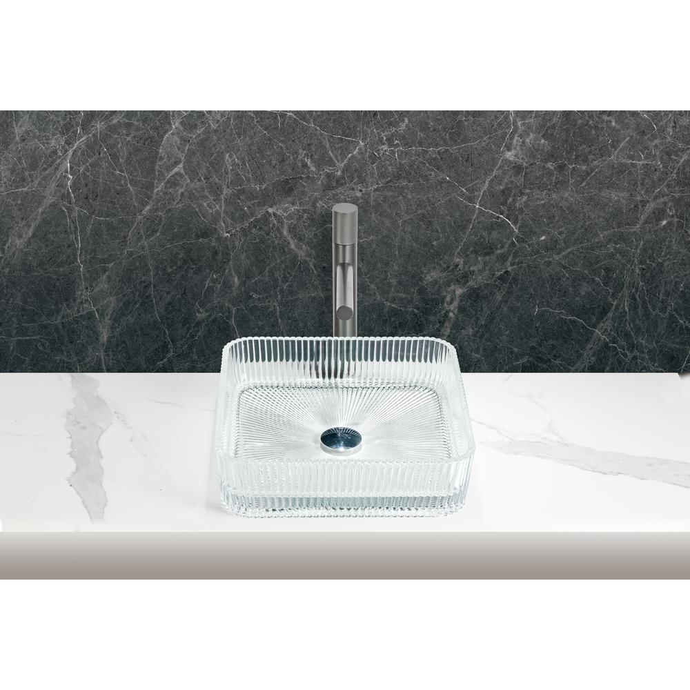 Plaza Cubic Clear Tempered Glass Crystal Square Vessel Sink - 15 in.. Picture 4