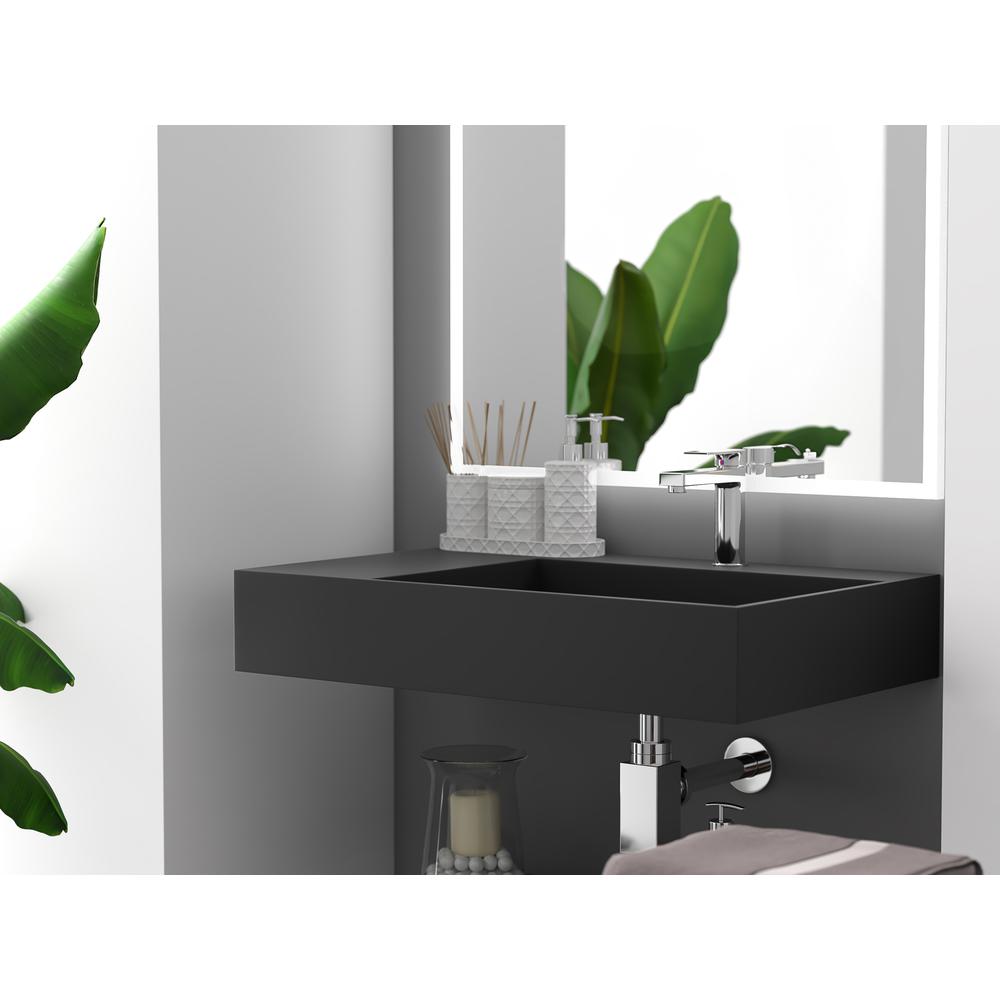 Right Basin Wall-Mounted  Single Bathroom Sink  in Black. Picture 5