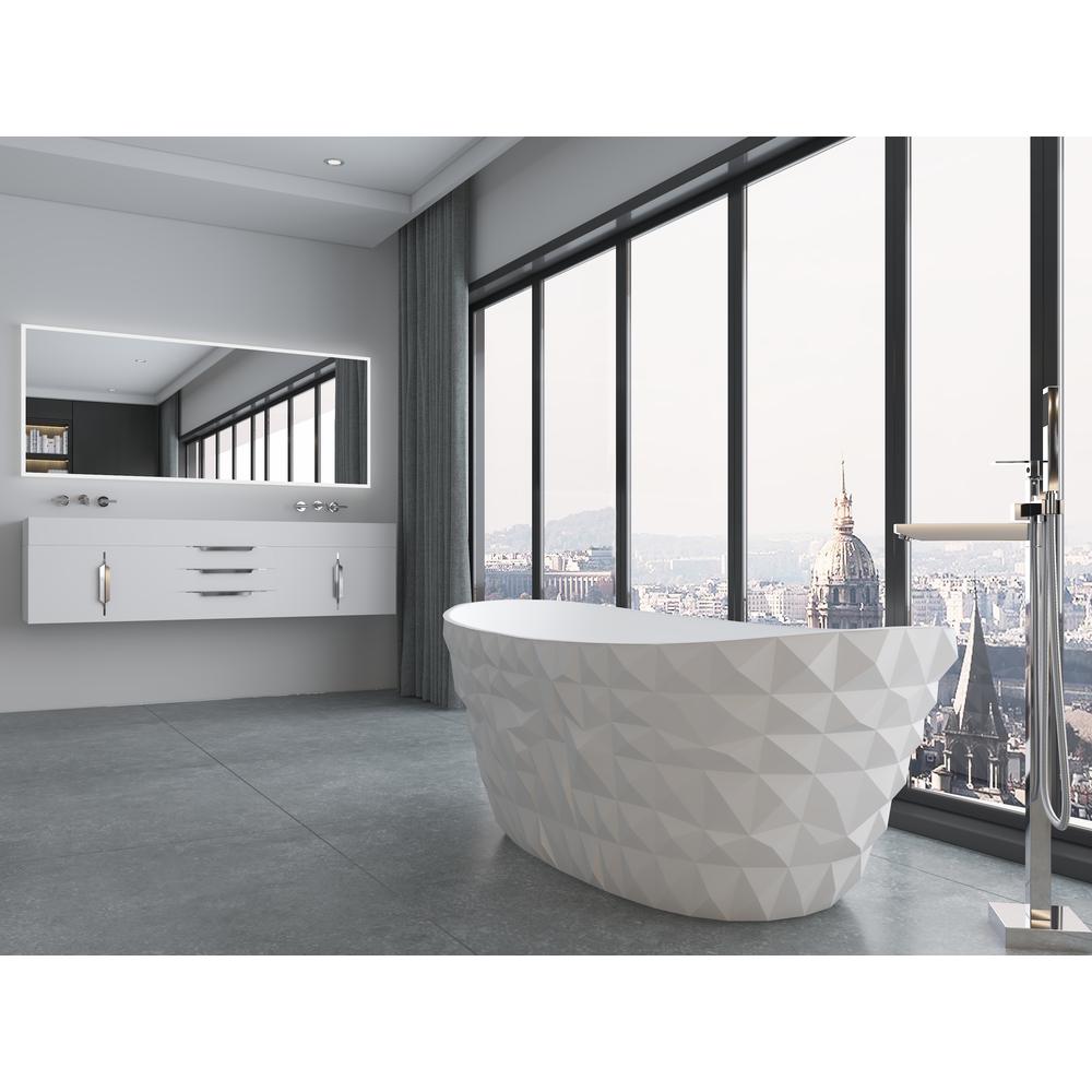 Knightsbrook 64" Freestanding Solid Surface Soaking Bathtub. Picture 6