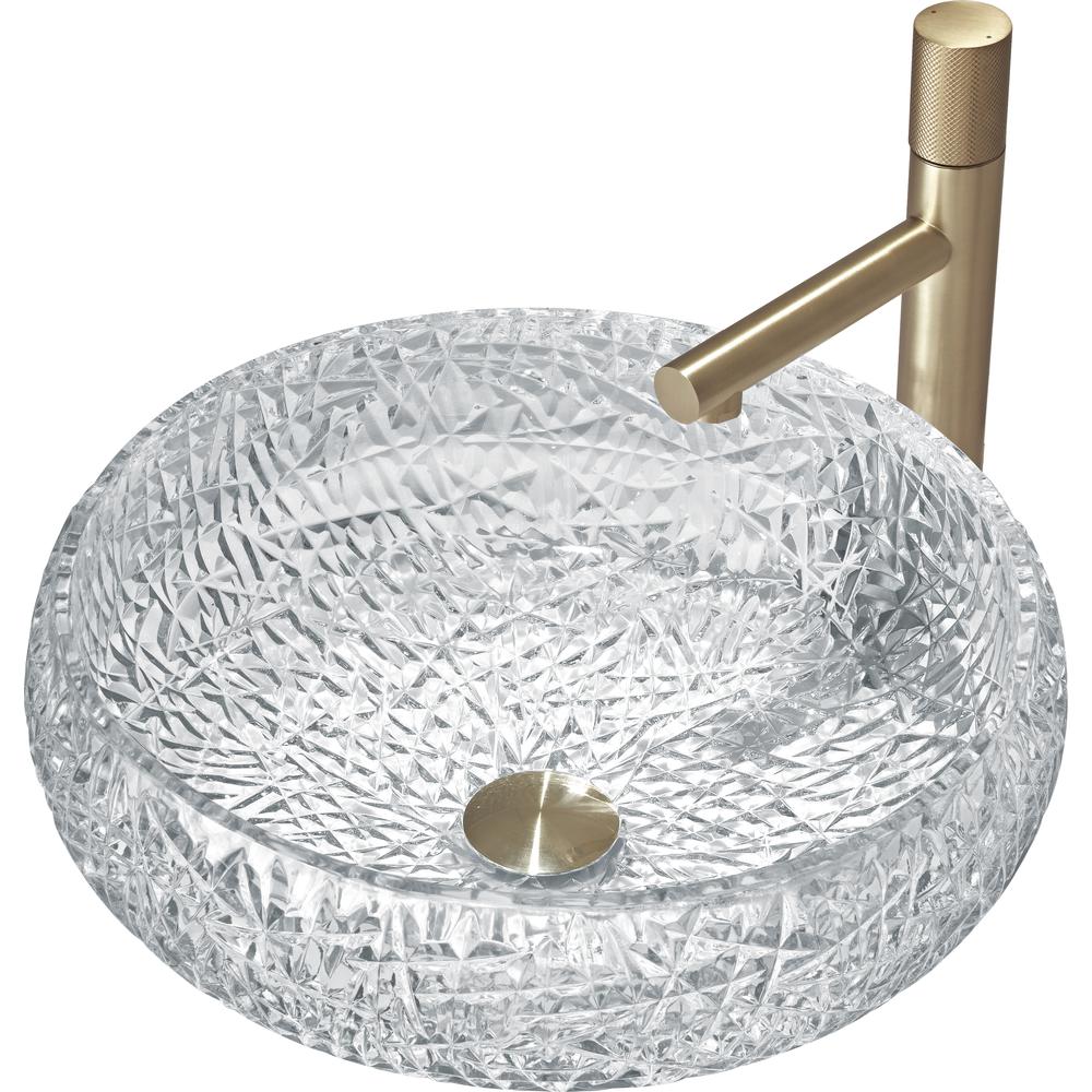 Moonshell 17 in. Modern Clear Transparent  Crystal Round Circle Vessel Sink. Picture 3