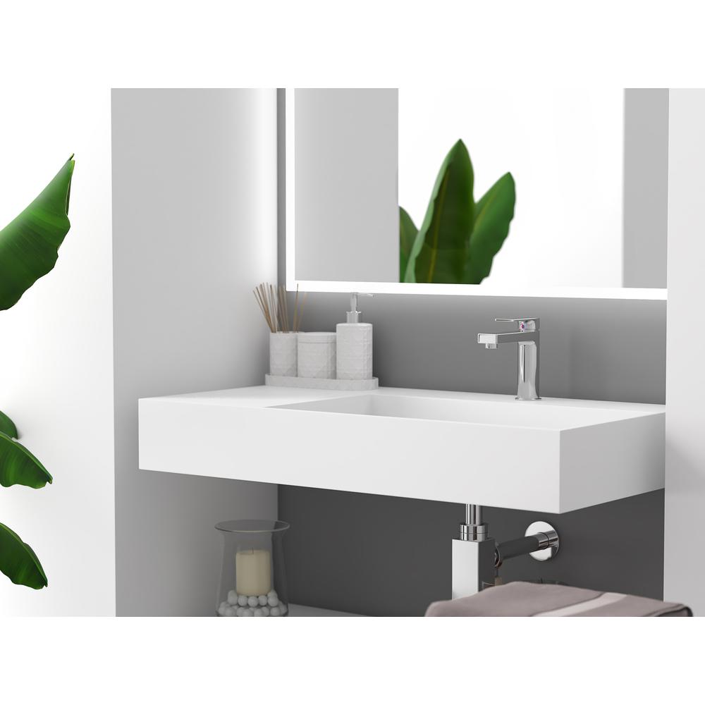 Right Basin Wall-Mounted  Single Bathroom Sink  in White. Picture 5