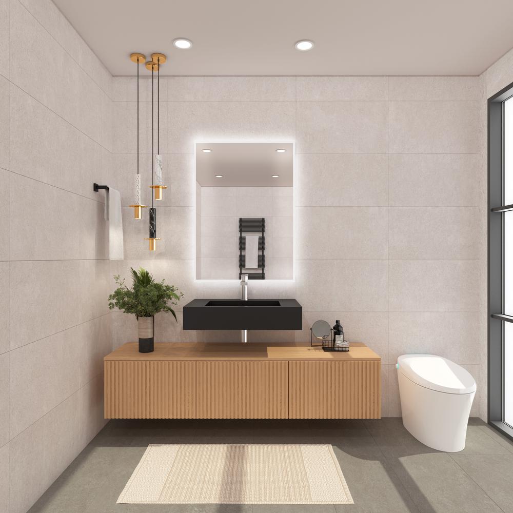 Wall-Mounted Solid Surface Single Bathroom Sink with Ramp Basin in Black. Picture 6