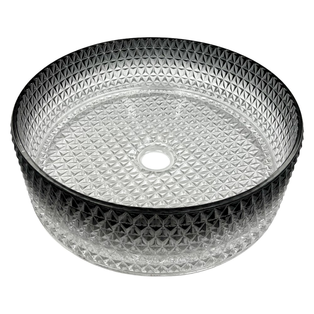 14" Crystal Black Gradient Tempered Glass Circular Bathroom Vessel Sink. Picture 1