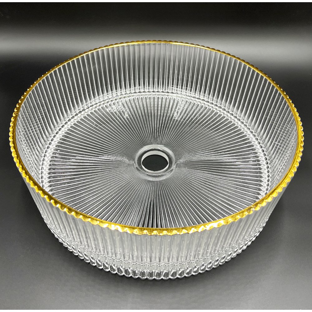 16" Round Ribbed Gold Glass Sink. Picture 1