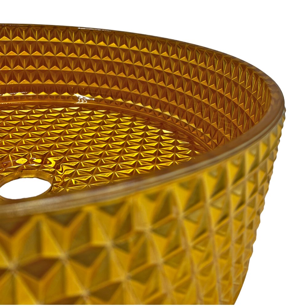 14" Gold Tempered Glass Circular Bathroom Vessel Sink - Timeless Collection. Picture 5