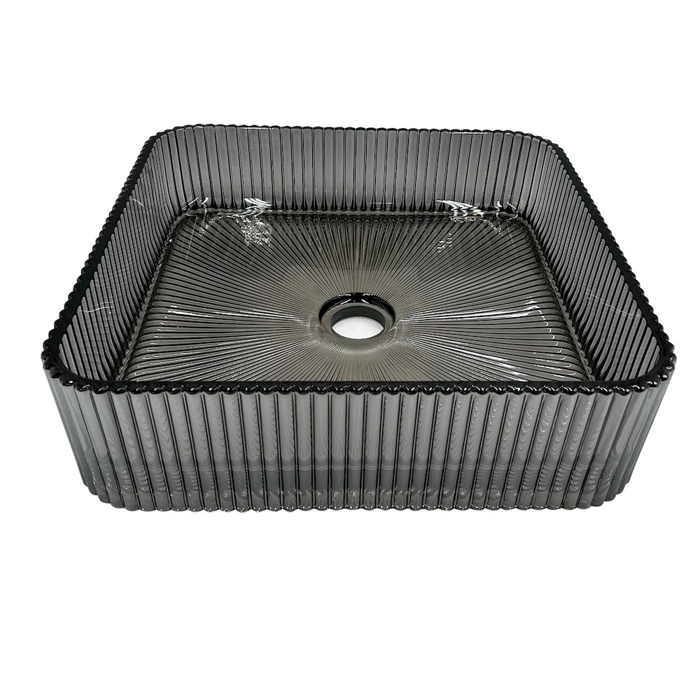 Plaza Cubic Smoky Gray Tempered Glass Crystal Square Vessel Sink - 15 in.. Picture 2