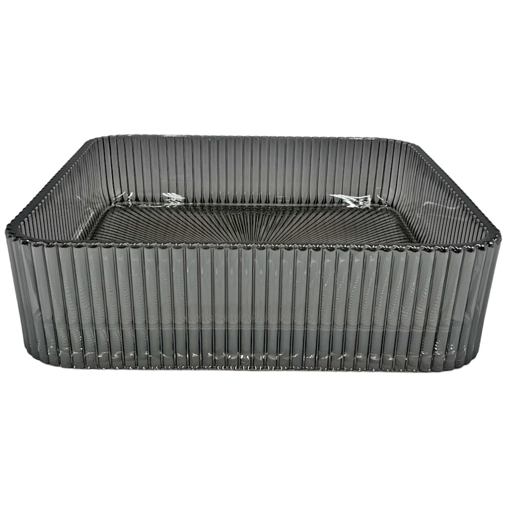 Plaza Cubic Smoky Gray Tempered Glass Crystal Square Vessel Sink - 15 in.. Picture 1