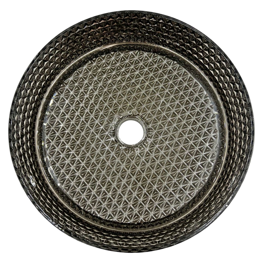 14" Plated Silver Tempered Glass Circular Bathroom Vessel Sink. Picture 4