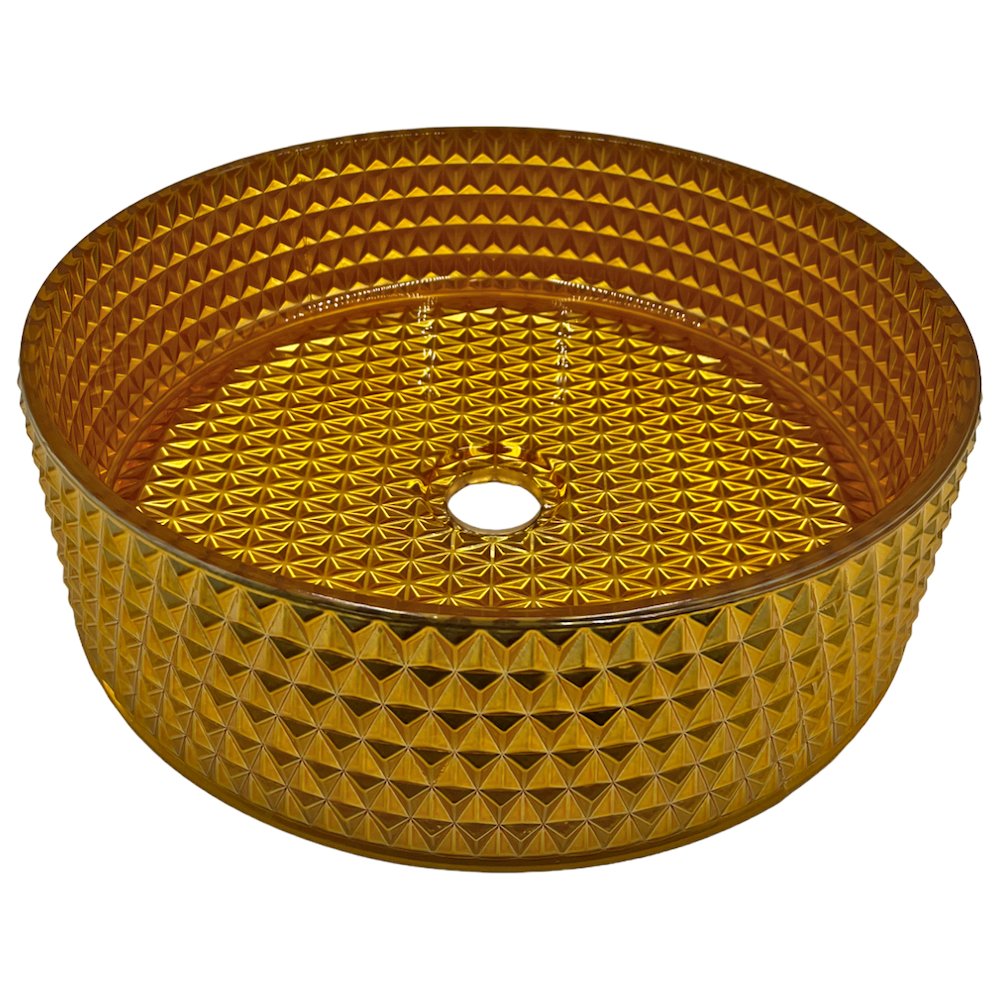 14" Gold Tempered Glass Circular Bathroom Vessel Sink - Timeless Collection. Picture 1