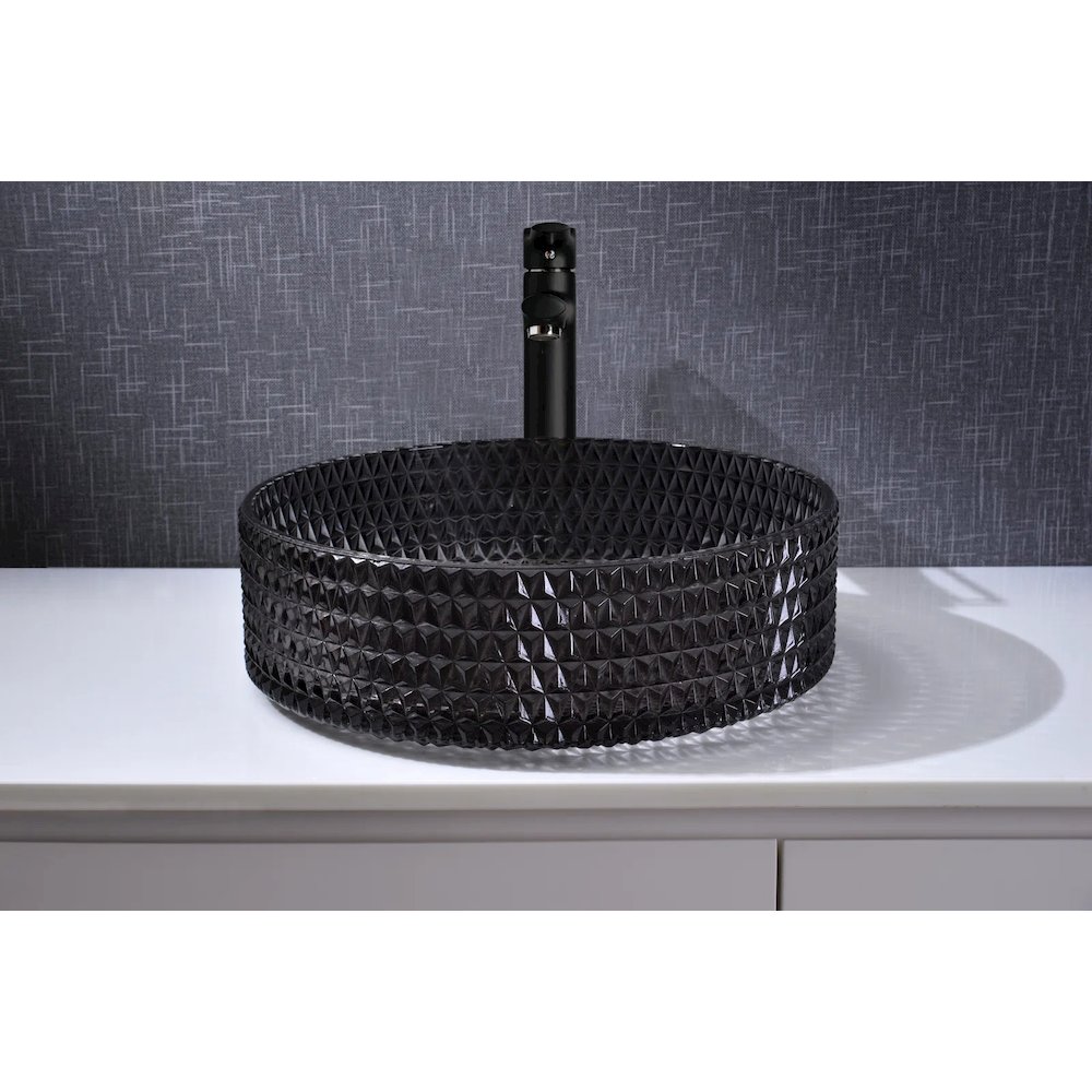 Scotch 16 in. Modern Black Tempered Glass Crystal Round Circle Vessel Sink. Picture 4