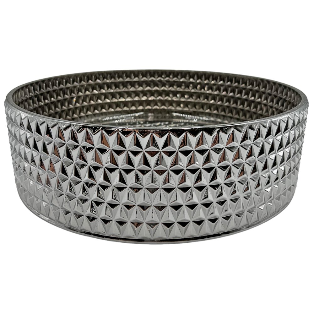 14" Plated Silver Tempered Glass Circular Bathroom Vessel Sink. Picture 2
