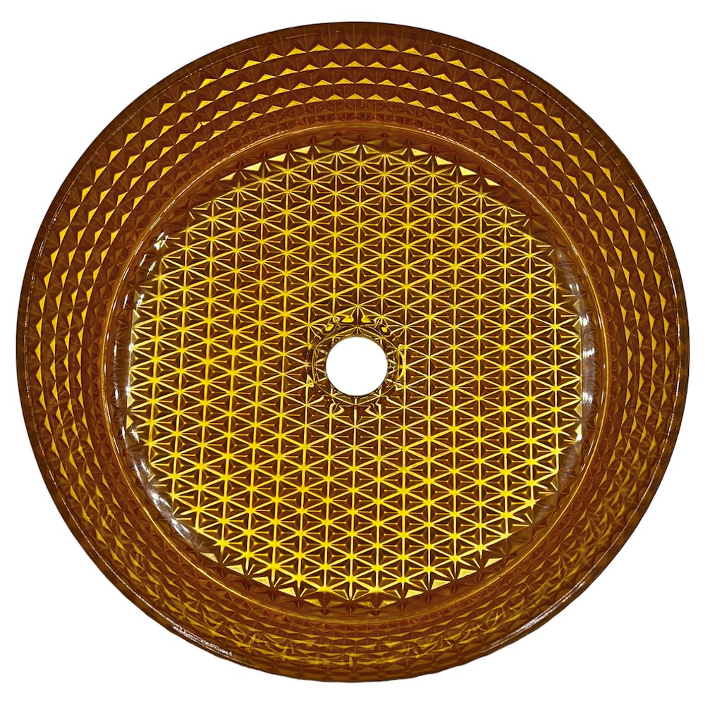 14" Gold Tempered Glass Circular Bathroom Vessel Sink - Timeless Collection. Picture 4