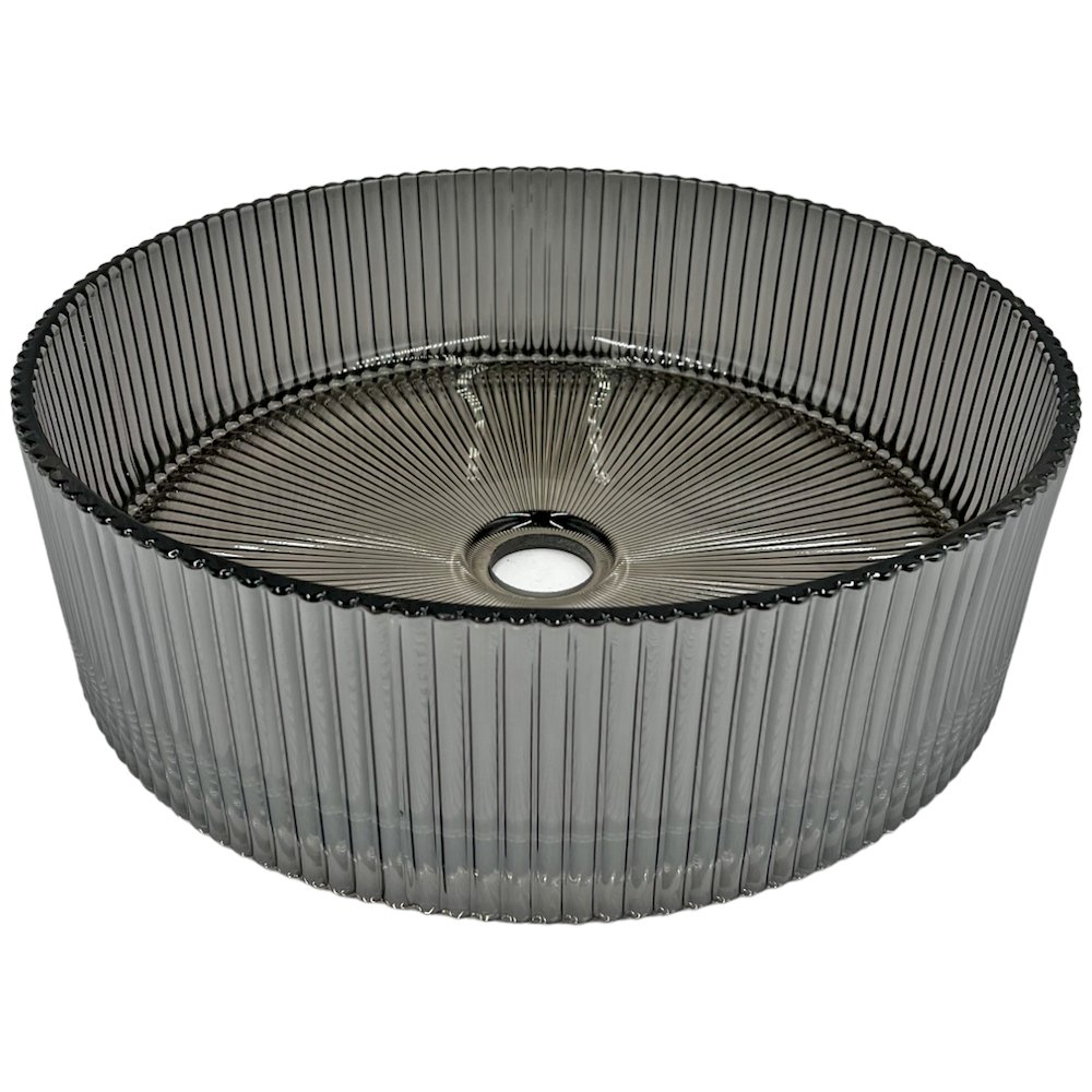 Cowrie Timeless Smoky Gray Tempered Glass Crystal Round Vessel Sink - 16 in.. Picture 1