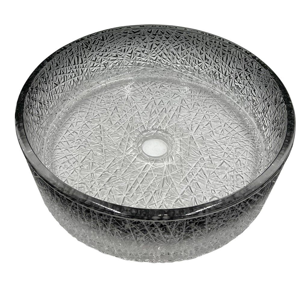 Stadium 14" Clear Tempered Glass Circular Bathroom Vessel Sink. Picture 2