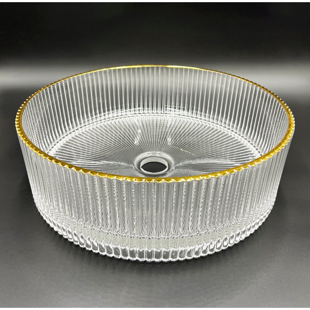 16" Round Ribbed Gold Glass Sink. Picture 5