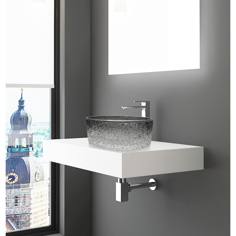 Stadium 14" Clear Tempered Glass Circular Bathroom Vessel Sink. Picture 9