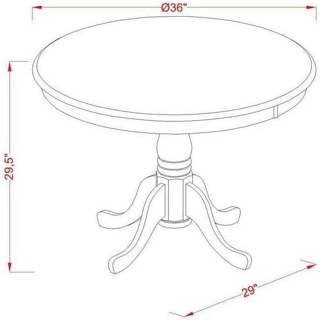 East West Furniture Antique 36" Round Dining Room Table for Small Space - Oak Top & Black Pedestal. Picture 3