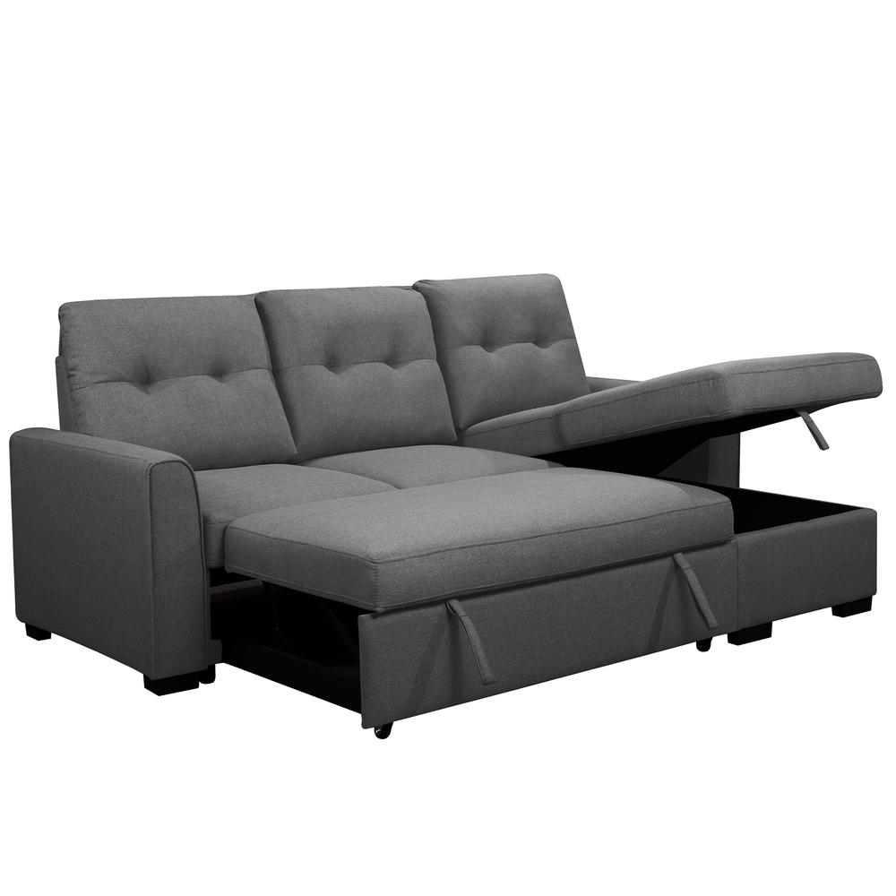 Irvine 89 in. Dark Grey Right Facing L-Shaped Sleeper Sectional with Storage. Picture 2