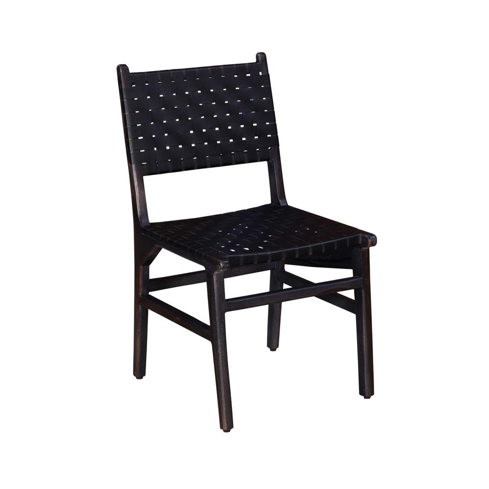 Callahan Acacia Wood and Leather Dining Chair, Black (set of 2). Picture 3