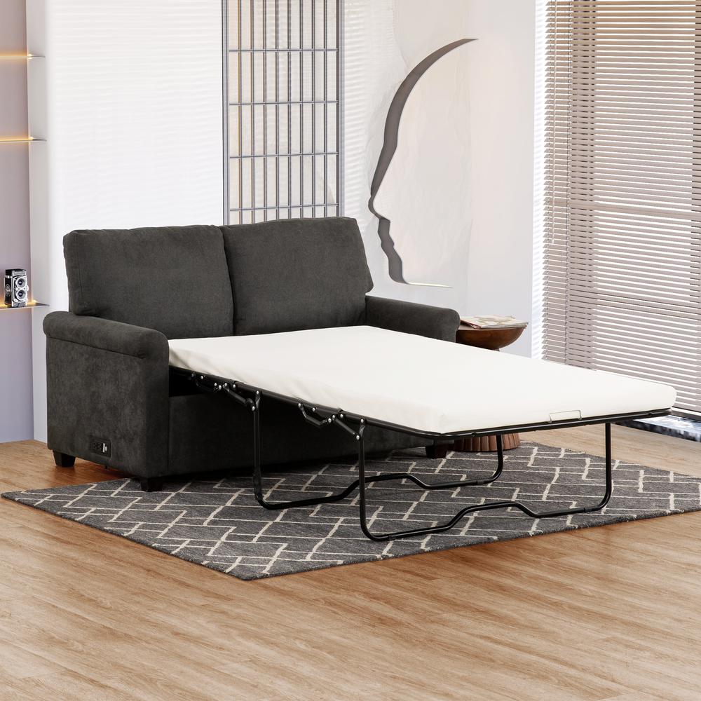 Argentum Dark Grey 54 in. Convertible Twin Sleeper Sofa with USB Ports. Picture 8