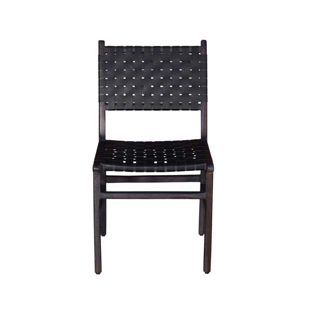 Callahan Acacia Wood and Leather Dining Chair, Black (set of 2). Picture 2