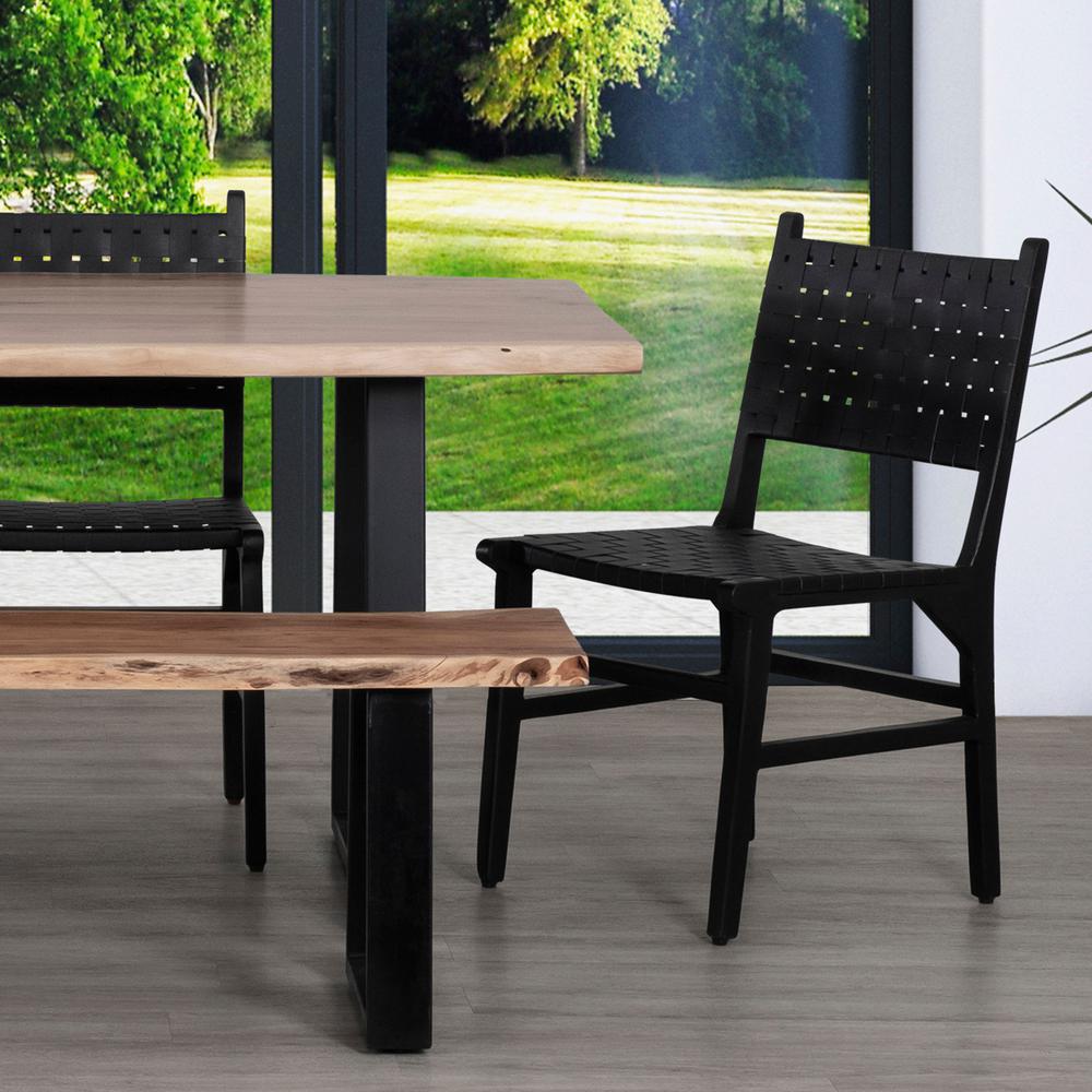 Callahan Acacia Wood and Leather Dining Chair, Black (set of 2). Picture 6