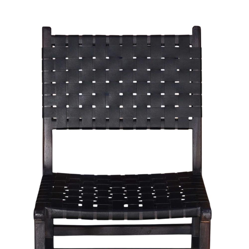 Callahan Acacia Wood and Leather Dining Chair, Black (set of 2). Picture 5