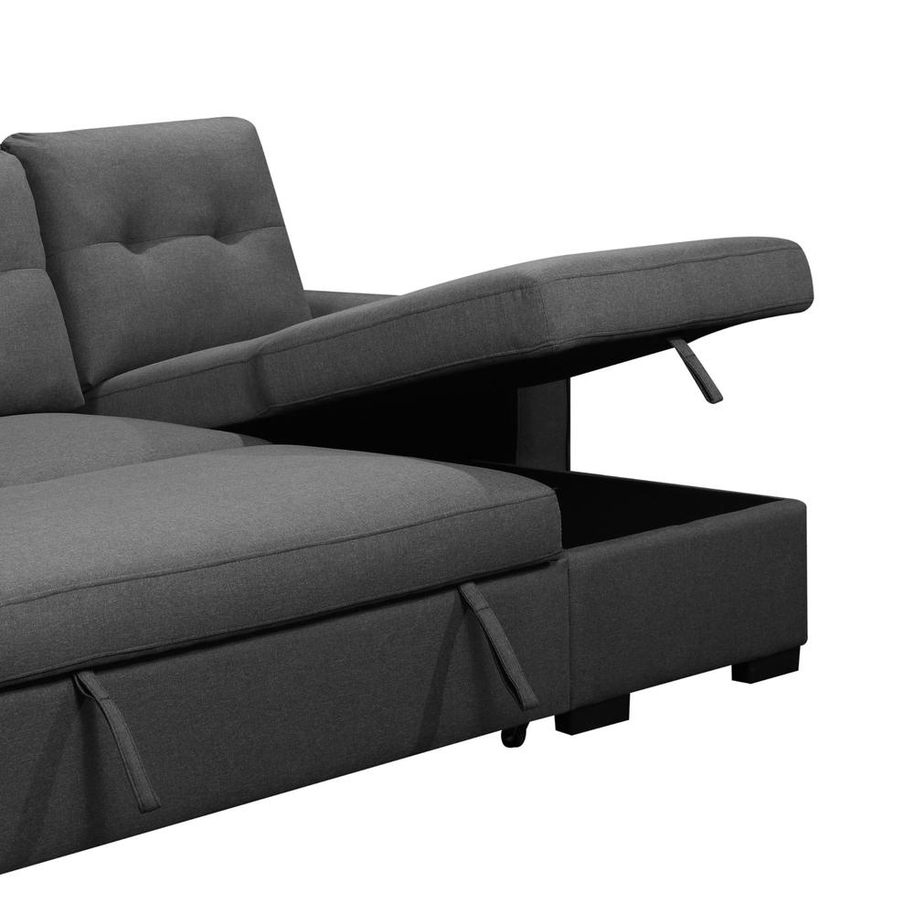 Irvine 89 in. Dark Grey Right Facing L-Shaped Sleeper Sectional with Storage. Picture 4