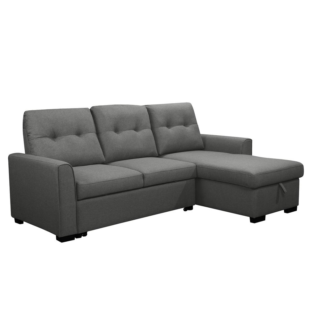 Irvine 89 in. Dark Grey Right Facing L-Shaped Sleeper Sectional with Storage. Picture 1