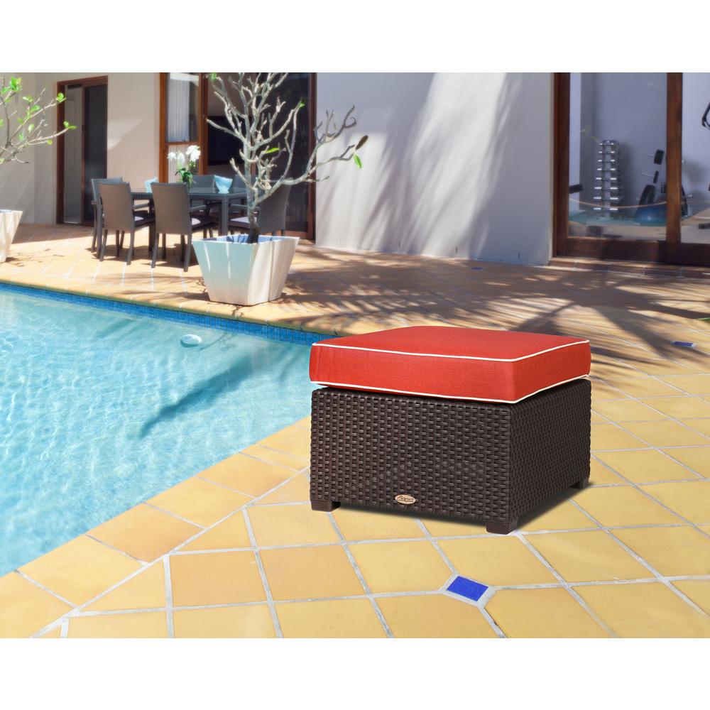 Lagoon Magnolia Rattan Ottoman with Cushion. Picture 2