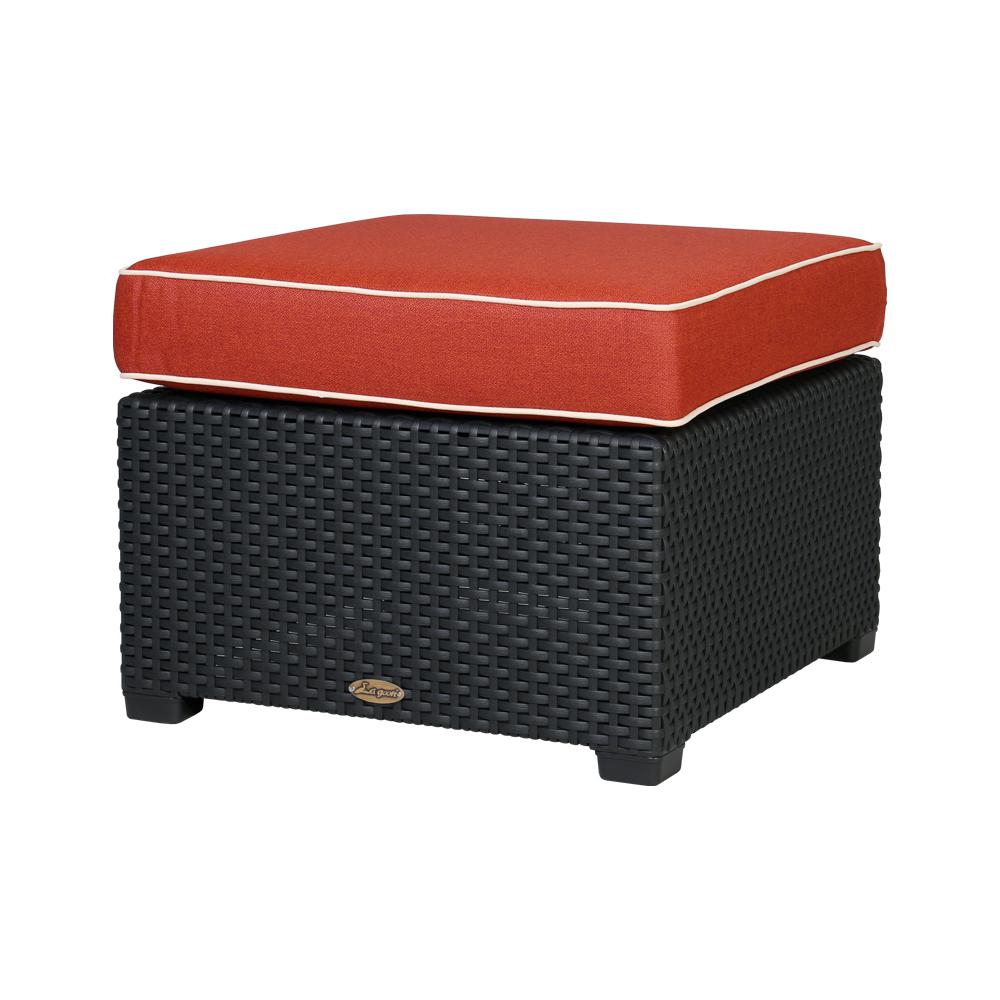 Lagoon Magnolia Rattan Ottoman with Cushion. Picture 1