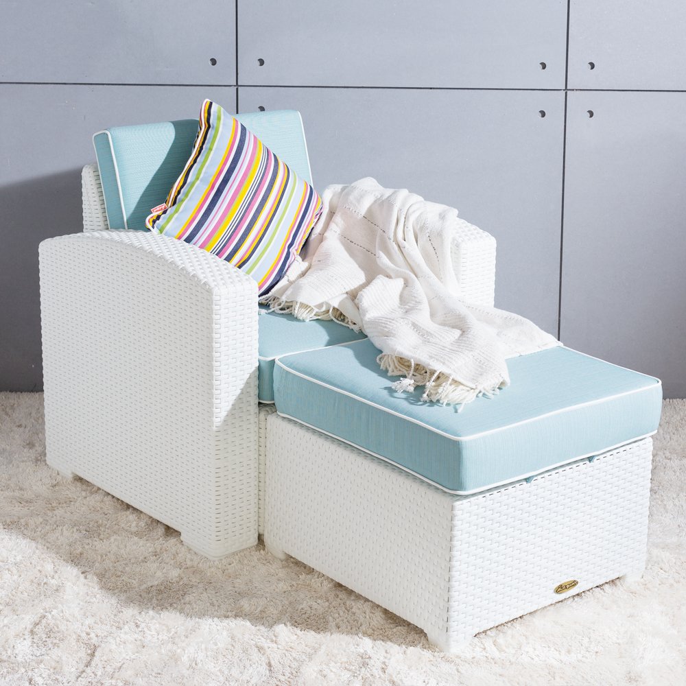 Lagoon Magnolia Rattan Ottoman with Cushion. Picture 3
