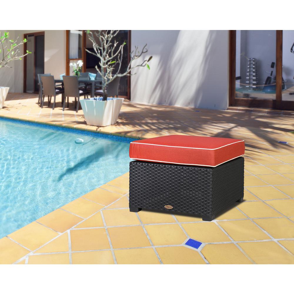 Lagoon Magnolia Rattan Ottoman with Cushion. Picture 2