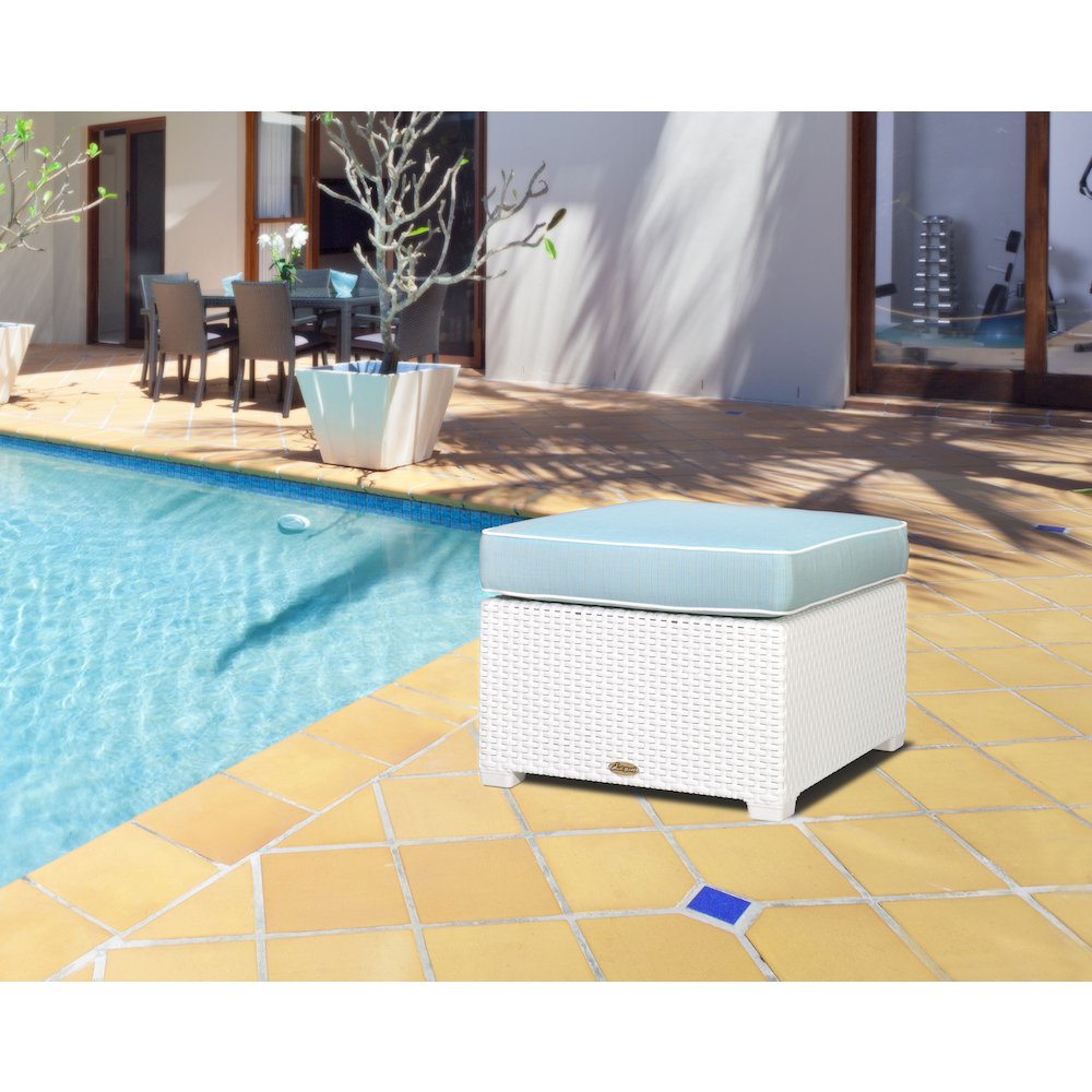 Lagoon Magnolia Rattan Ottoman with Cushion. Picture 2