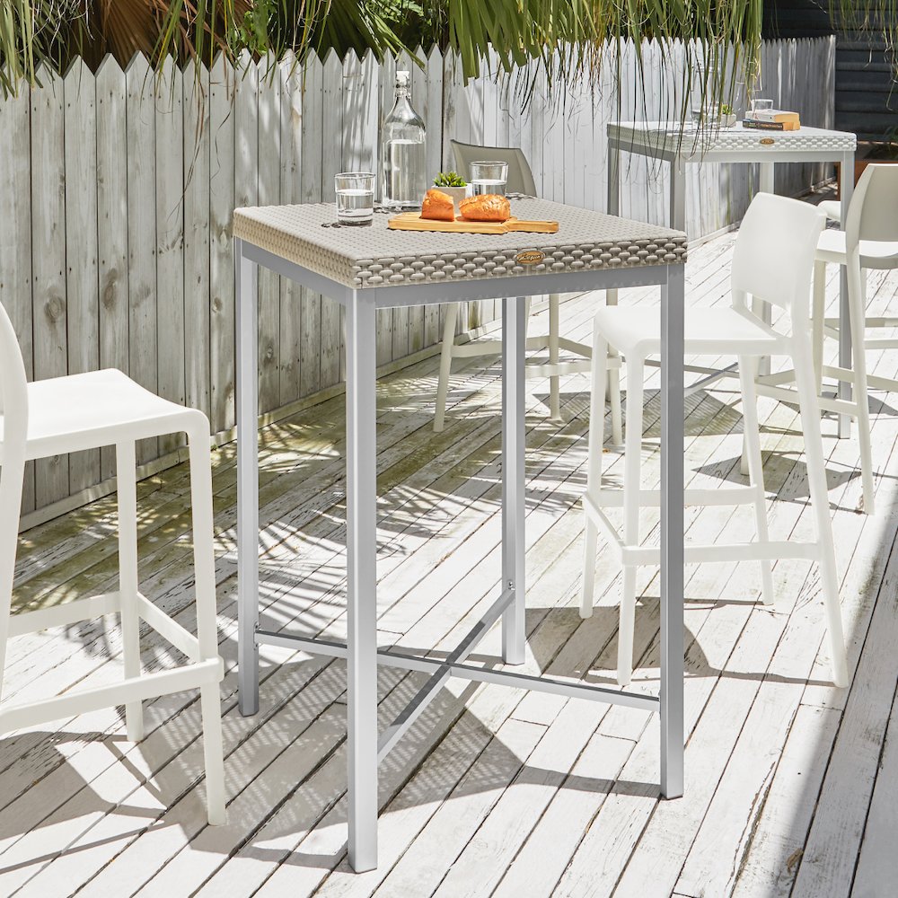 Russ Rattan Bar Table with Aluminum Legs. Picture 2
