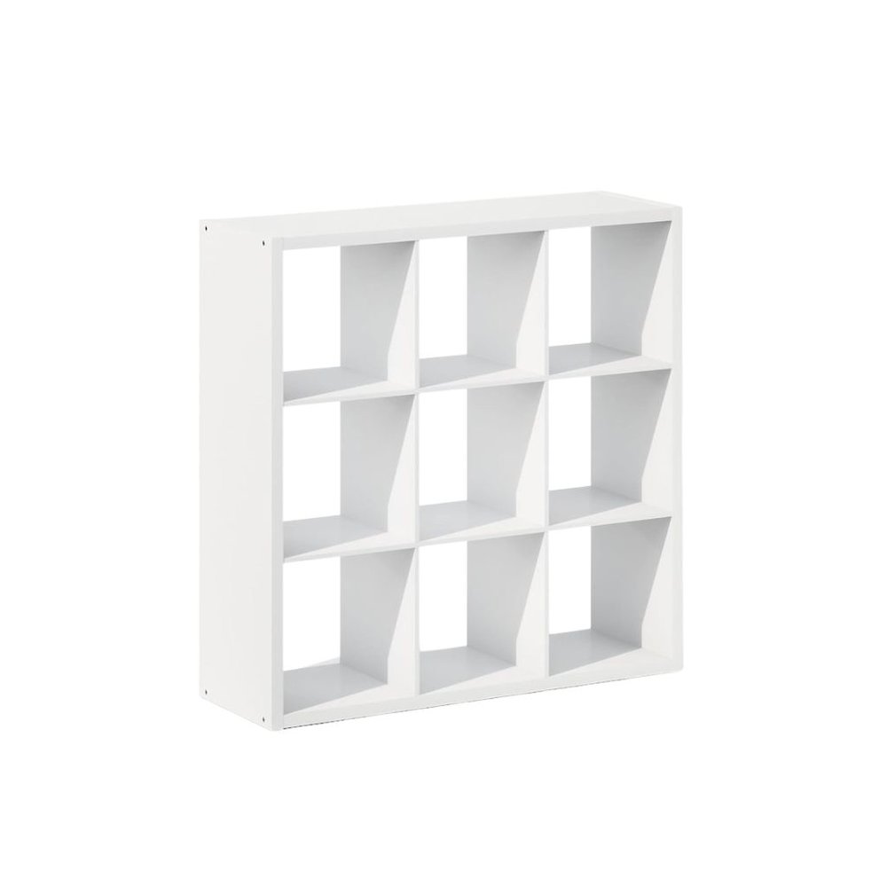 White Engineered Wood Cube Storage Organizer with 9 Open Storage Cubes. Picture 1