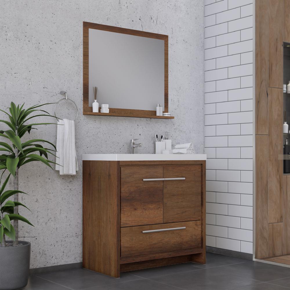 Sortino 36" Modern Bathroom Vanity in Rosewood. Picture 2