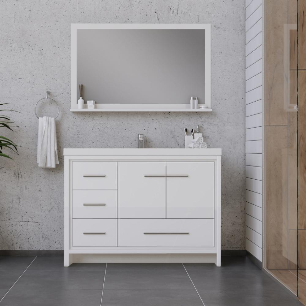 Sortino 42" Modern Bathroom Vanity with Left Side Drawers in White. Picture 1
