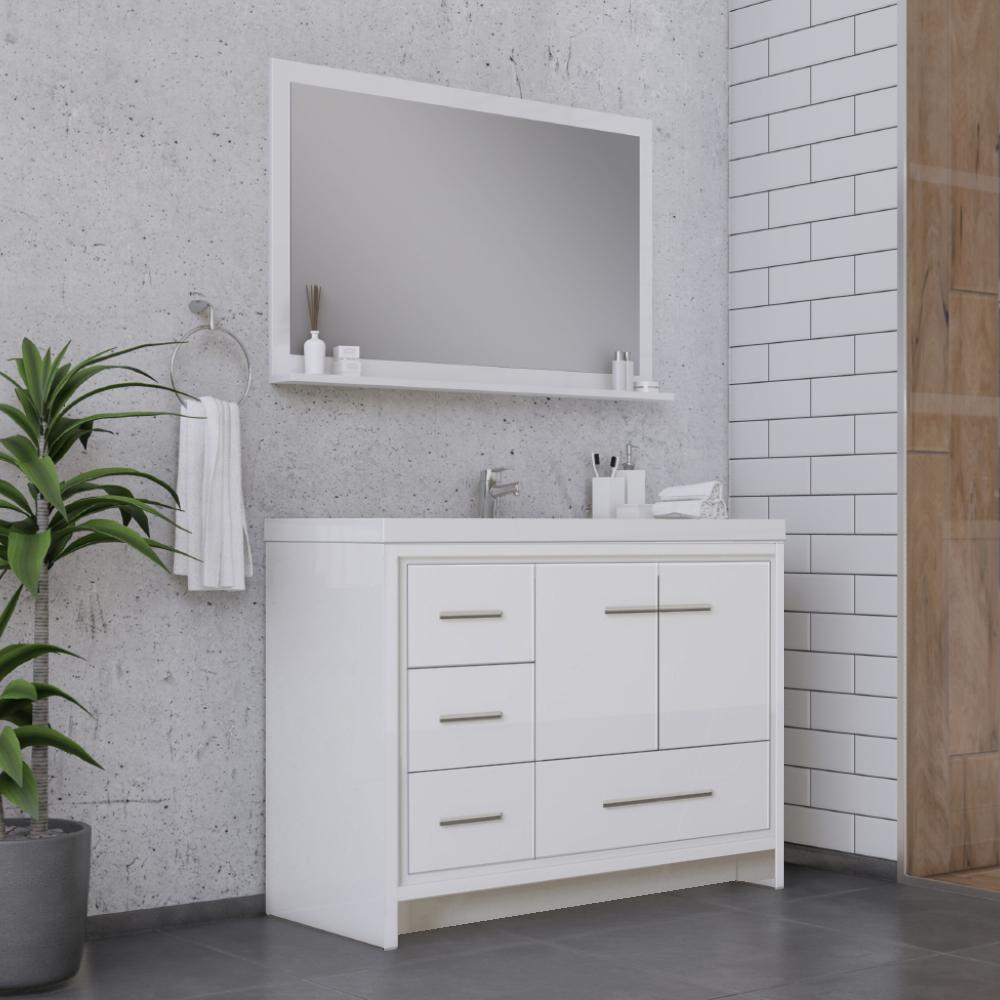 Sortino 42" Modern Bathroom Vanity with Left Side Drawers in White. Picture 2