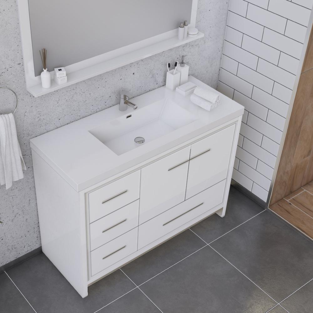 Sortino 42" Modern Bathroom Vanity with Left Side Drawers in White. Picture 3