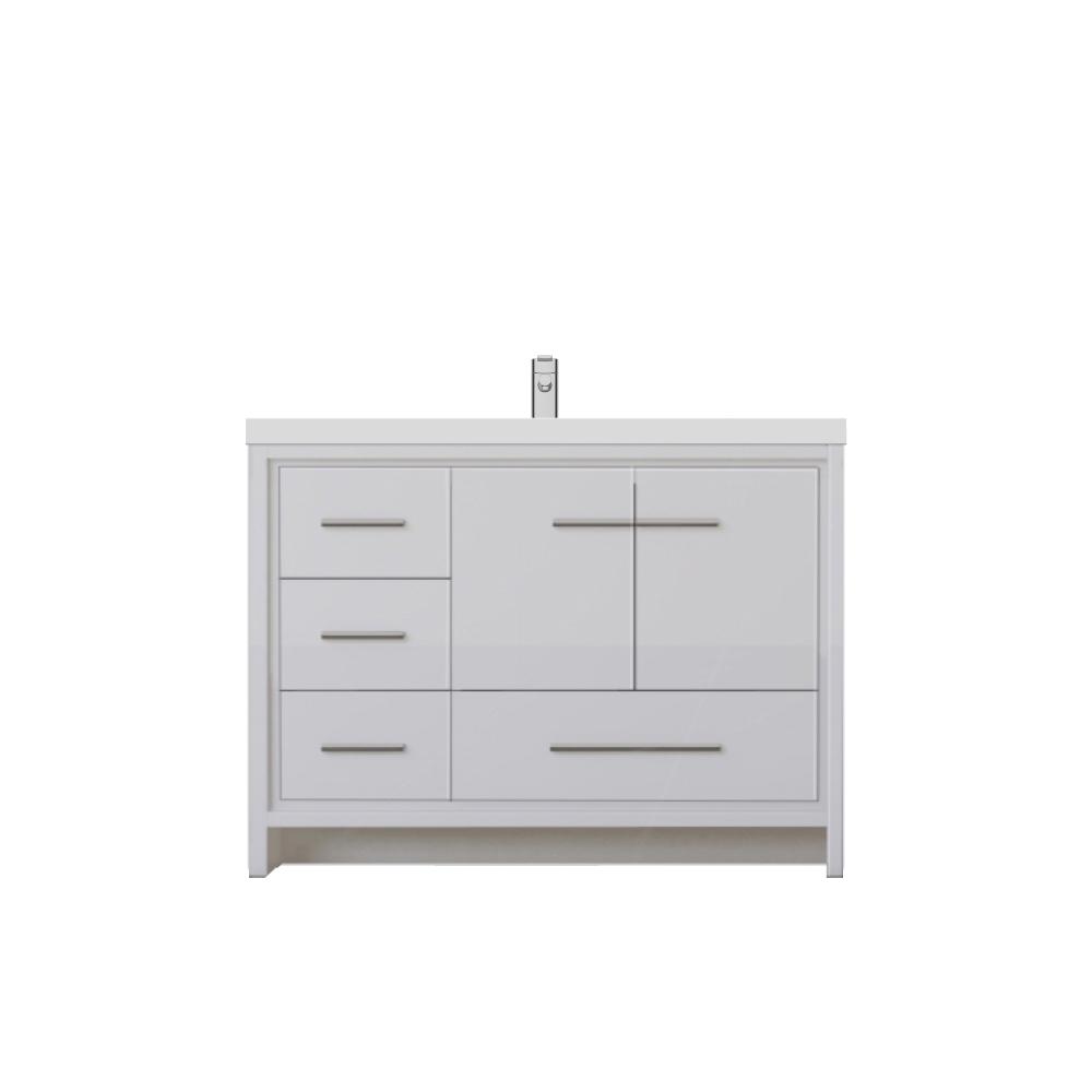 Sortino 42" Modern Bathroom Vanity with Left Side Drawers in White. Picture 4